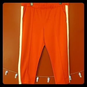 Red Stripped Workout Pants Ankle Length